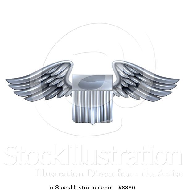 Vector Illustration of a 3d Steel Metal Heraldic Winged Shield