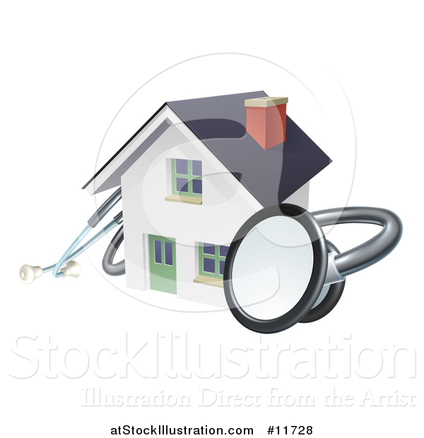 Vector Illustration of a 3d Stethoscope Around a White Home