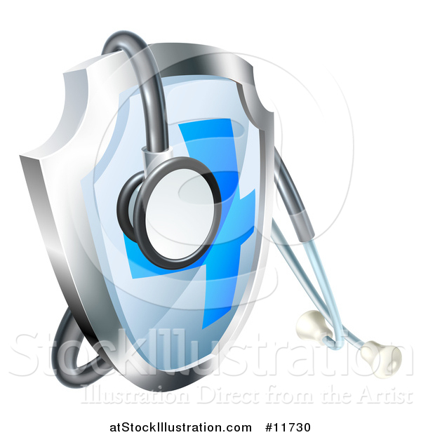 Vector Illustration of a 3d Stethoscope Draped on a Medical Shield