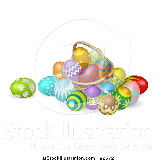 Vector Illustration of a 3d Straw Easter Basket with Eggs
