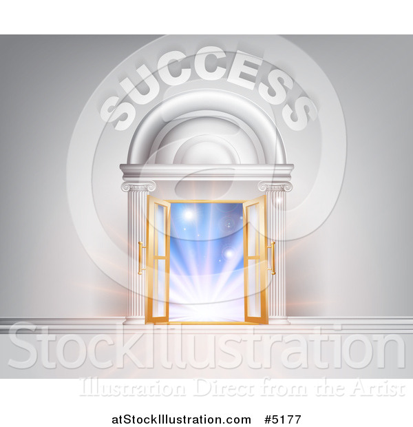Vector Illustration of a 3d SUCCESS over Open Doors with Light