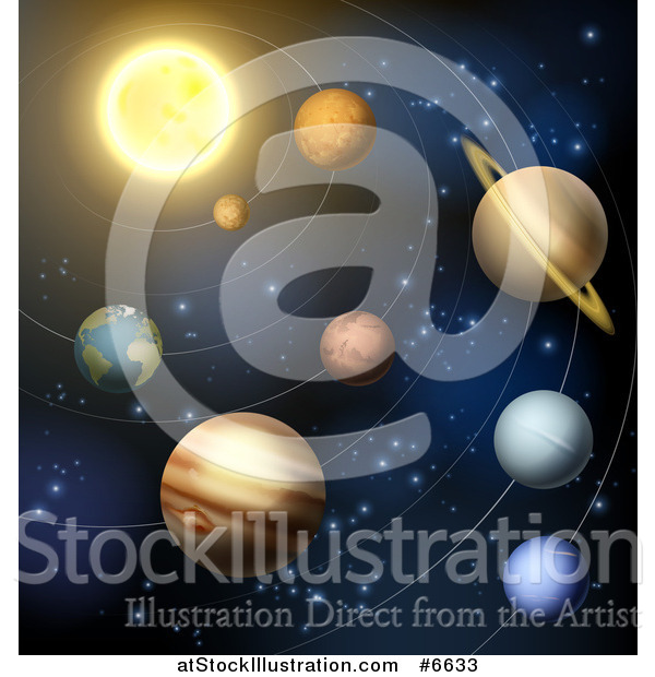 Vector Illustration of a 3d Sun and Solar System Planets