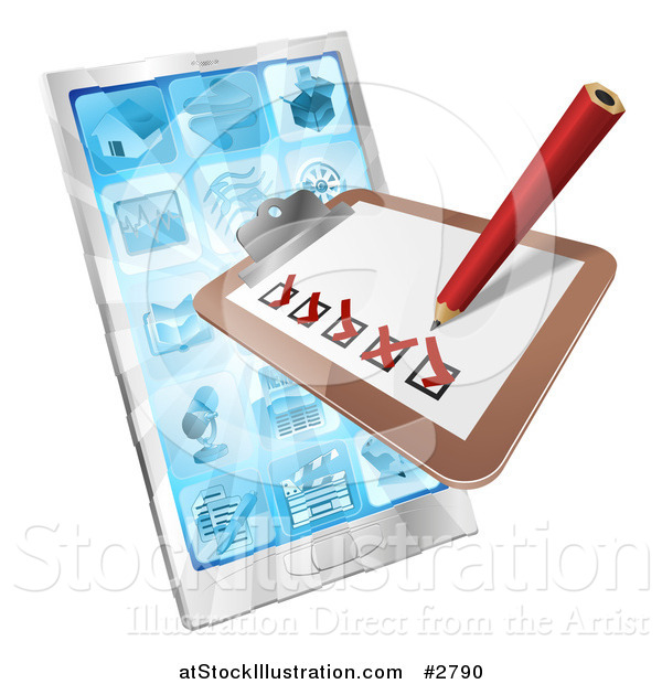 Vector Illustration of a 3d Survey or Checklist over a Cell Phone