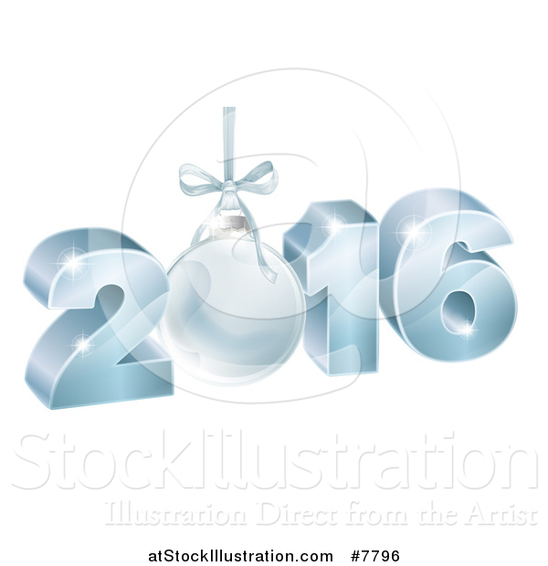 Vector Illustration of a 3d Suspended Blue 2016 for the New Year, with a Bauble
