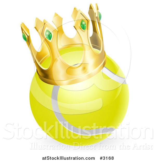 Vector Illustration of a 3d Tennis Ball Wearing a Golden Crown
