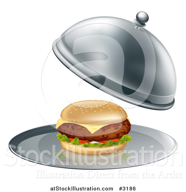Vector Illustration of a 3d Thick Cheeseburger on a Platter