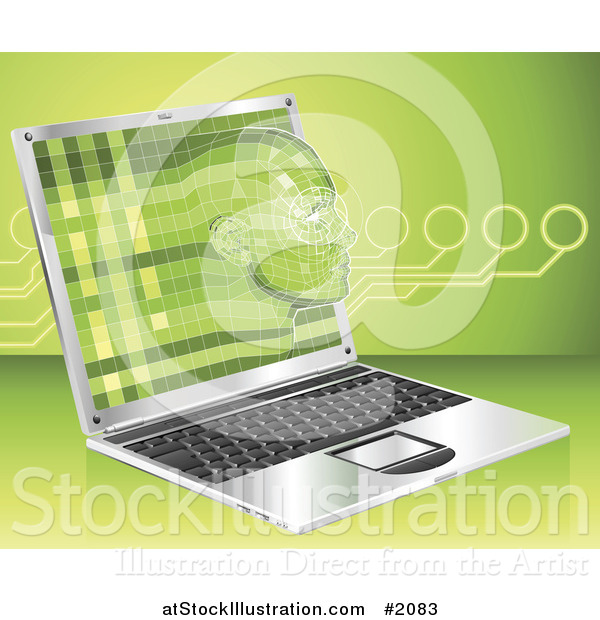 Vector Illustration of a 3d Virtual Face Emerging from a Laptop