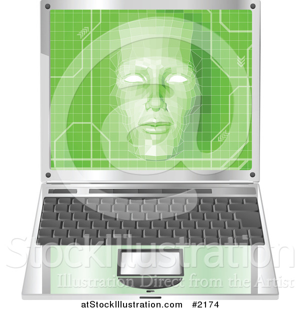 Vector Illustration of a 3d Virtual Face over a Laptop