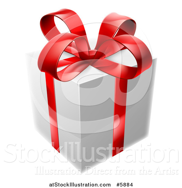 Vector Illustration of a 3d White Gift Box with a Red Bow