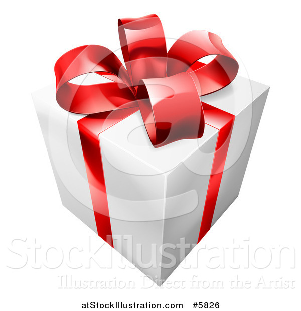 Vector Illustration of a 3d White Gift with a Red Ribbon and Bow