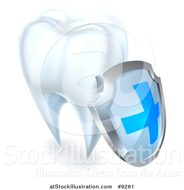 Vector Illustration of a 3d White Tooth with a Protective Dental Shield