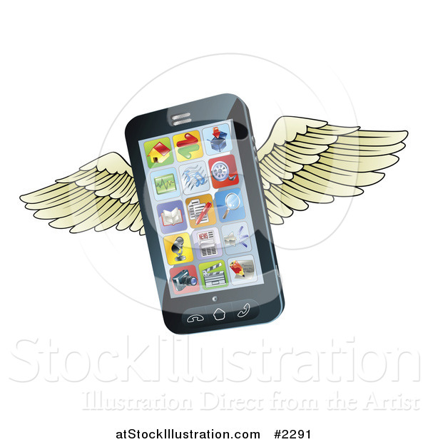 Vector Illustration of a 3d Winged Cell Phone