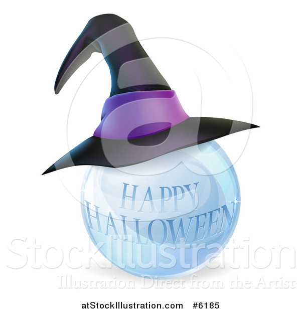 Vector Illustration of a 3d Witch Hat on a Happy Halloween Crystal Ball