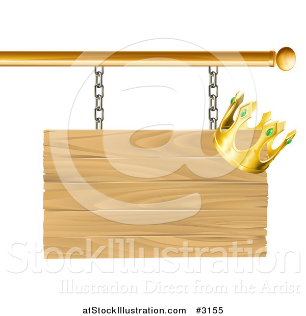 Vector Illustration of a 3d Wooden Shingle Sign with a Crown