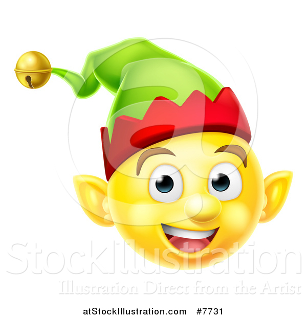 Vector Illustration of a 3d Yellow Christmas Elf Smiley Emoji Emoticon Face