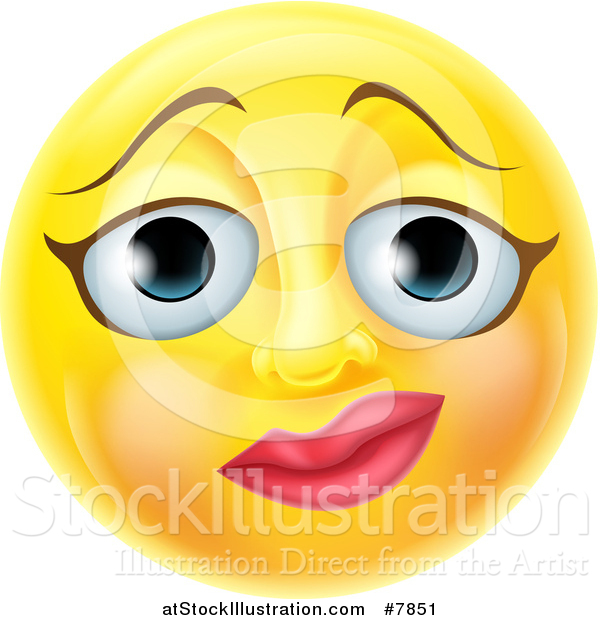 Vector Illustration of a 3d Yellow Female Smiley Emoji Emoticon Face with a Nervous Expression