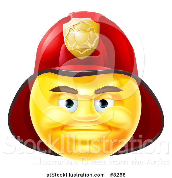 Vector Illustration of a 3d Yellow Male Fireman Smiley Emoji Emoticon Face Wearing a Helmet