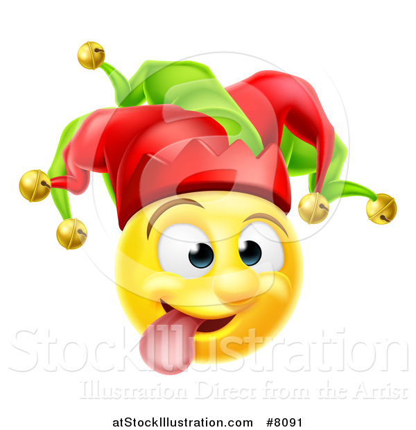 Vector Illustration of a 3d Yellow Male Smiley Emoji Emoticon Face Court Jester Making a Funny Face