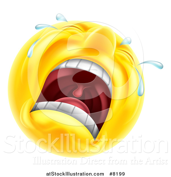 Vector Illustration of a 3d Yellow Male Smiley Emoji Emoticon Face Crying