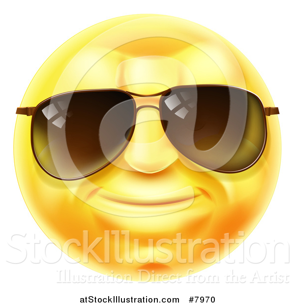 Vector Illustration of a 3d Yellow Male Smiley Emoji Emoticon Face Wearing Sunglasses