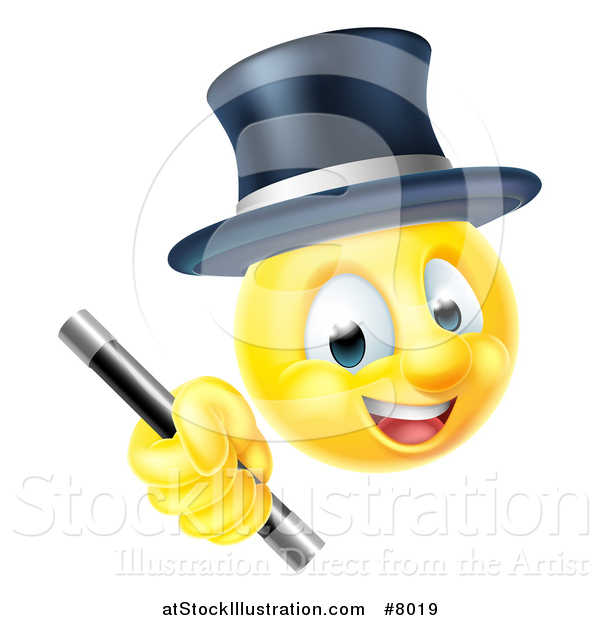 Vector Illustration of a 3d Yellow Male Smiley Emoji Emoticon Magician Holding a Wand