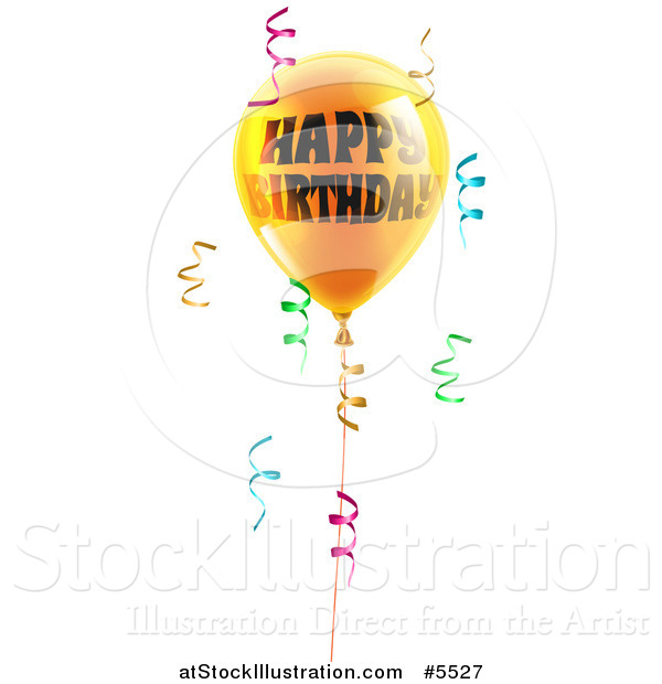 Vector Illustration of a 3d Yellow Party Balloon and Confetti Ribbons with Happy Birthday Text