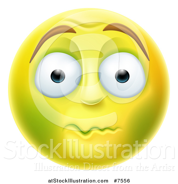 Vector Illustration of a 3d Yellow Smiley Emoji Emoticon Face About to Vomit