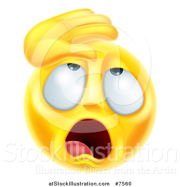 Vector Illustration of a 3d Yellow Smiley Emoji Emoticon Face Dramatically Fainting