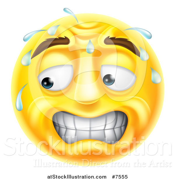 Vector Illustration of a 3d Yellow Smiley Emoji Emoticon Face Looking Stressed, Worried or Embarassed