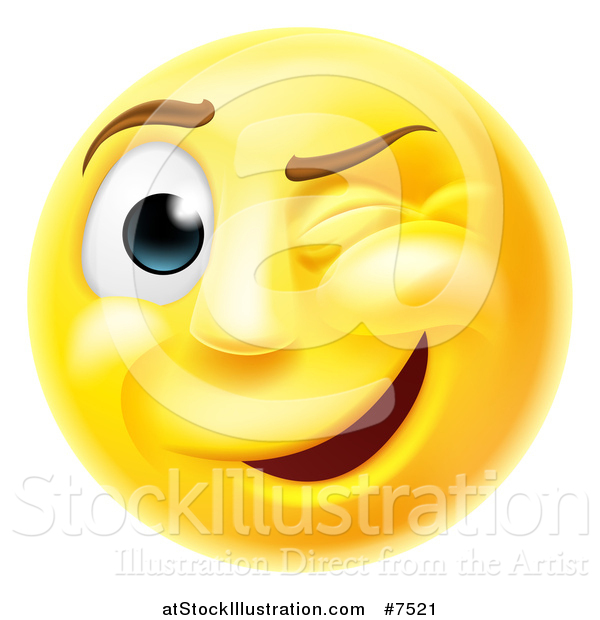 Vector Illustration of a 3d Yellow Smiley Emoji Emoticon Face Winking