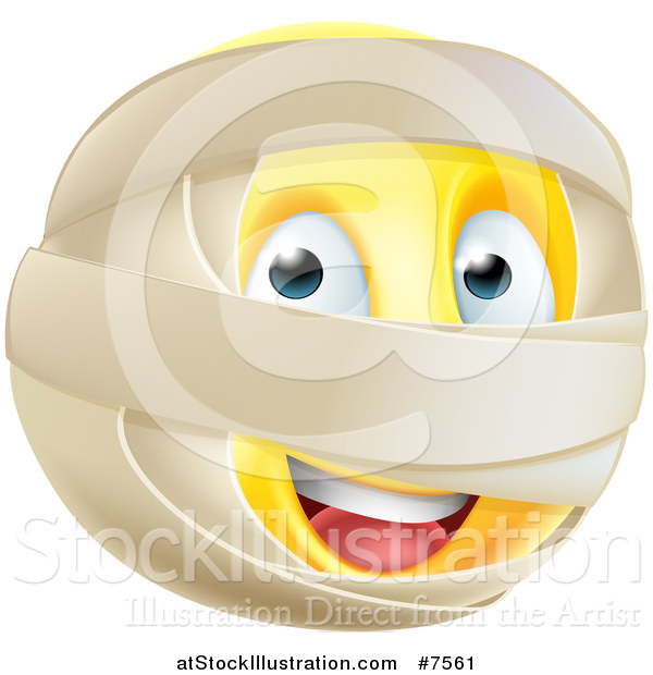 Vector Illustration of a 3d Yellow Smiley Emoji Emoticon Face with Mummy Wrappings