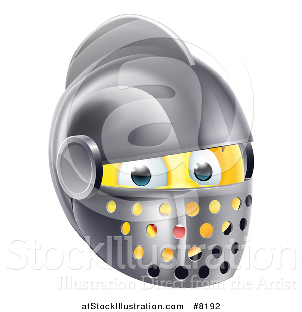 Vector Illustration of a 3d Yellow Smiley Emoji Emoticon Knight Face in a Helmet