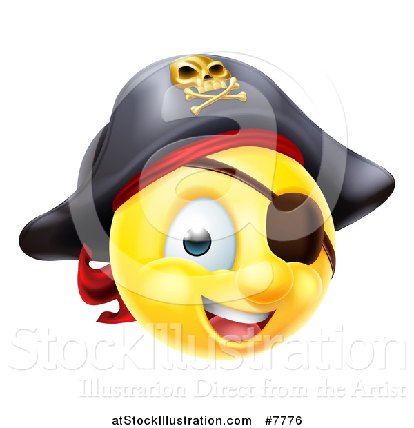 Vector Illustration of a 3d Yellow Smiley Emoji Emoticon Pirate Captain with an Eye Patch