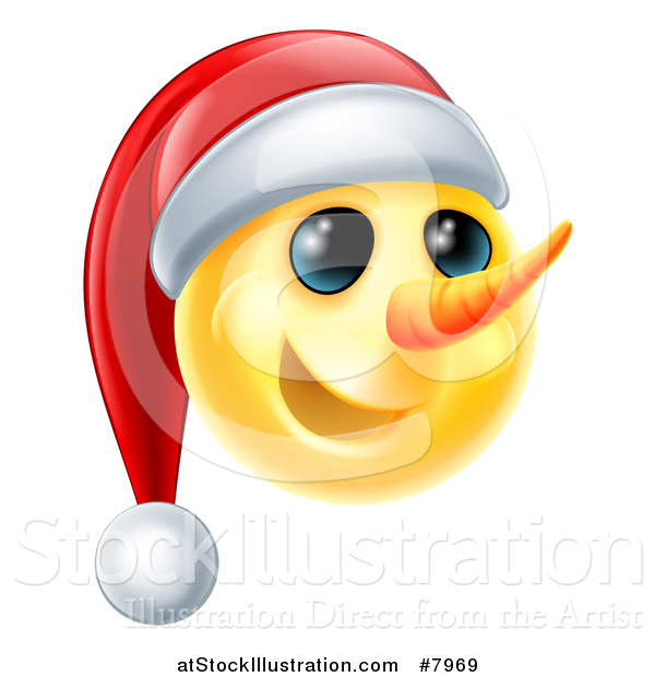 Vector Illustration of a 3d Yellow Snowman Smiley Emoji Emoticon Wearing a Christmas Santa Hat