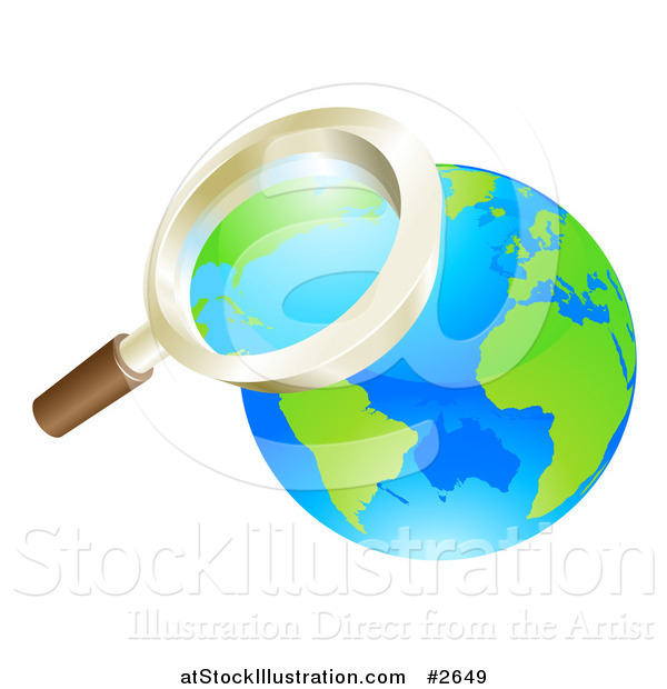 Vector Illustration of a 3d Zoom Magnifying Glass over Earth