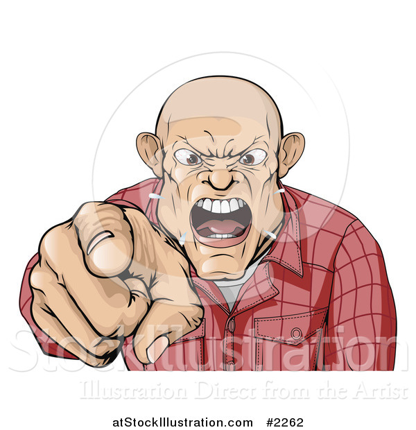 Vector Illustration of a Angry Skinhead Man Yelling and Pointing by ...