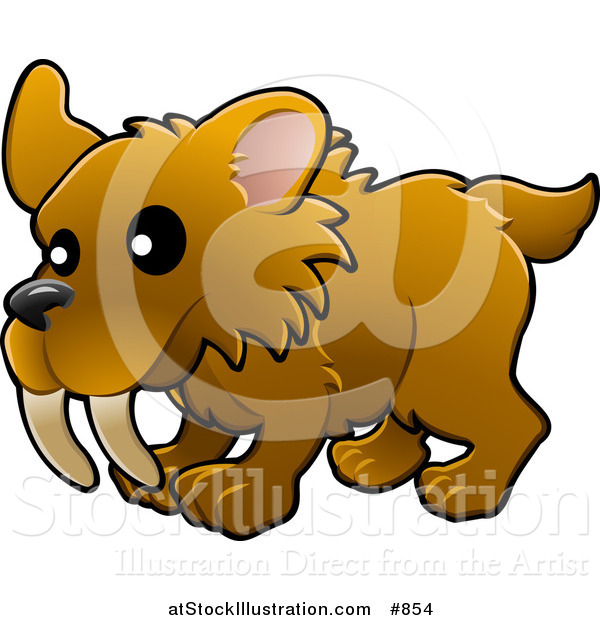 Vector Illustration of a Baby Brown Saber Tooth Tiger with Big Teeth