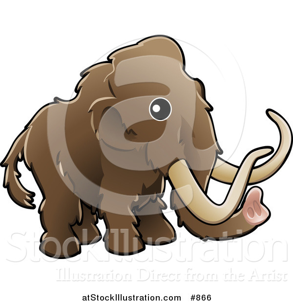 Vector Illustration of a Baby Brown Woolly Mammoth, Also Known As the Tundra Mammoth (Mammuthus Primigenius) with Long Tusks