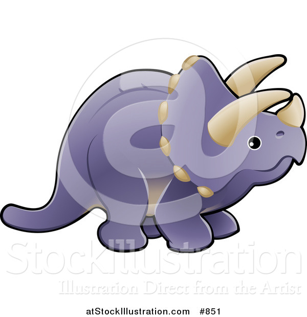 Vector Illustration of a Baby Purple Triceratops Dinosaur with Horns