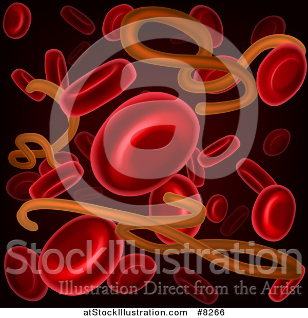 Vector Illustration of a Background of 3d Blood Cells and the Ebola Virus on Black