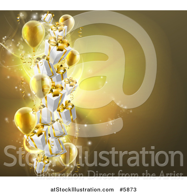Vector Illustration of a Background of 3d Gold Party Balloons and Gifts