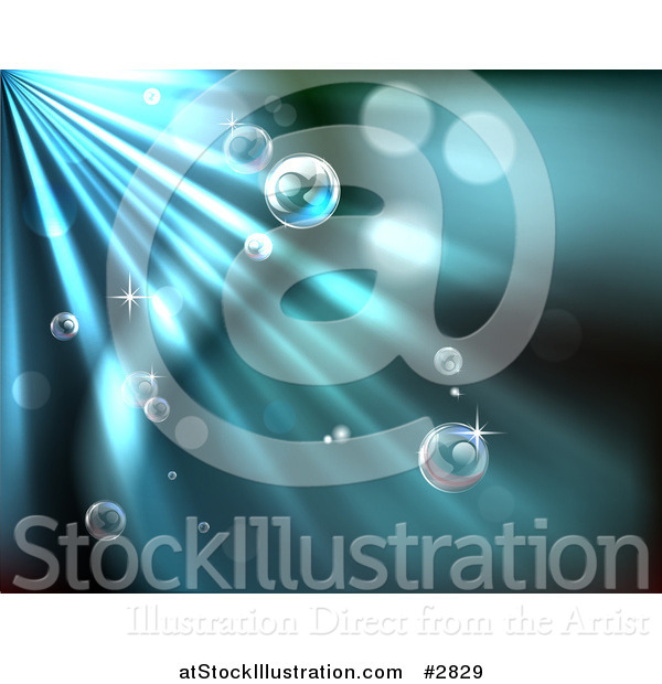 Vector Illustration of a Background of Bubbles and Light Rays in Water