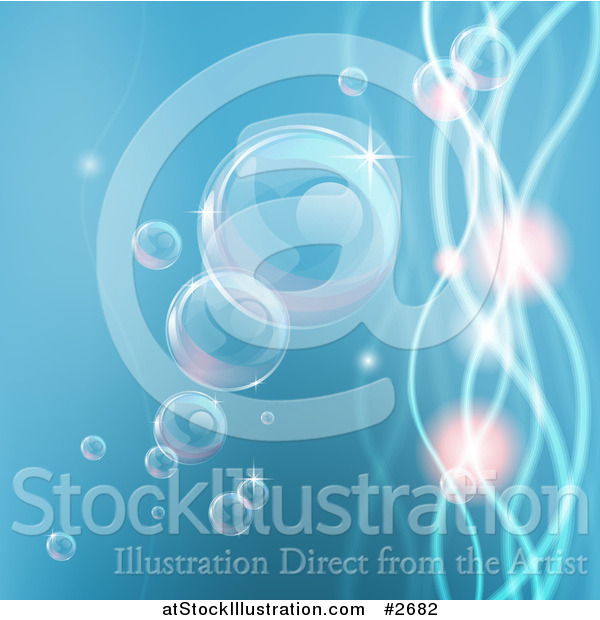 Vector Illustration of a Background of Bubbles in Water with Waves and Orbs