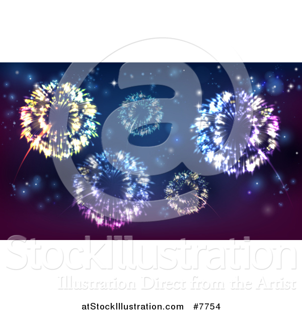 Vector Illustration of a Background of Fireworks Bursting in the Sky