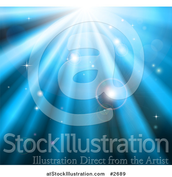 Vector Illustration of a Background of Orbs Sparkles and Blue Light Shining down