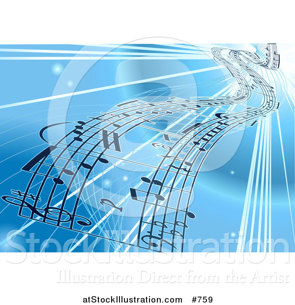 Vector Illustration of a Background of Sheet Music over Blue
