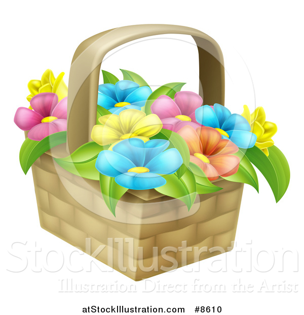 Vector Illustration of a Basket of Colorful Flowers