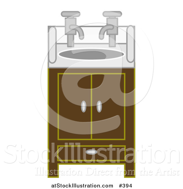 Vector Illustration of a Bathroom Sink and Cabinet with Two Faucets