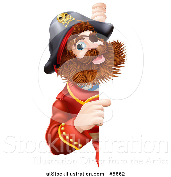 Vector Illustration of a Bearded Pirate Captain Pointing Around a Sign