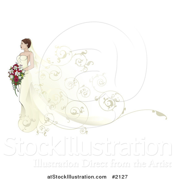 Vector Illustration of a Beautiful Bride Walking with Swirls Behind Her